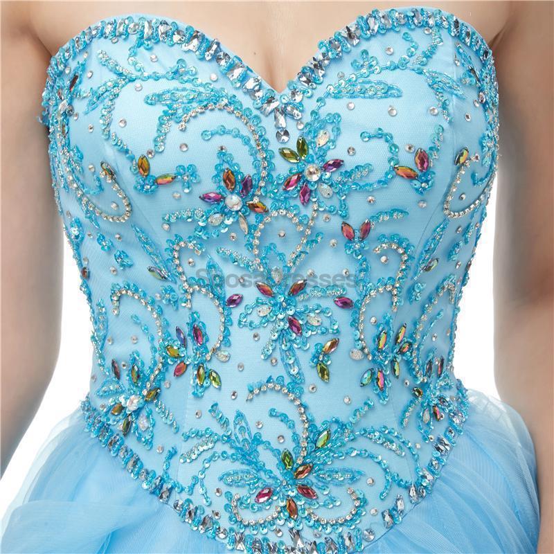 Sweetheart Blue Heavy Beaded Quinceanera Vestidos, Fiesta Nocturna Fiesta Vestidos, 12099