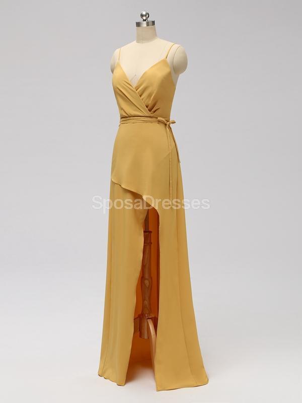 Orange Side Slit Spaghetti Straps Long Cheap Bridesmaid Dresses Online, WG602