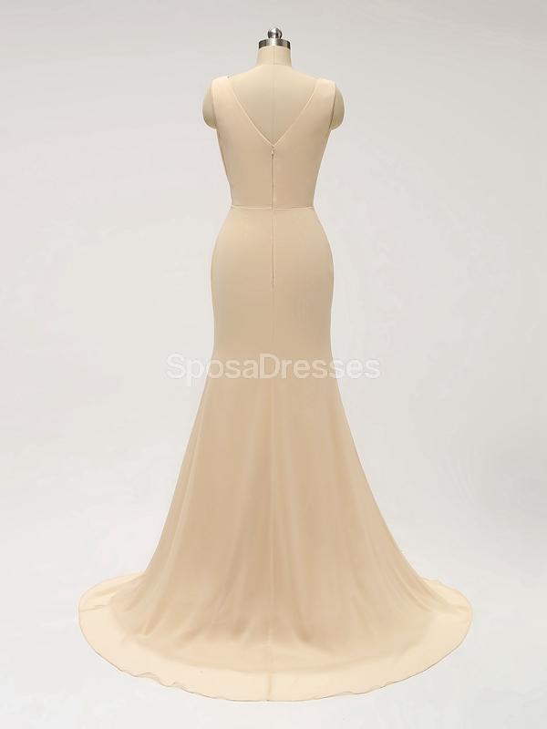 V Neck Side Slit Ruffle Chiffon Cheap Bridesmaid Dresses Online, WG586