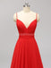 Side Slit Spaghetti Straps Red Chiffon Long barato dama de honra vestidos on-line, WG592