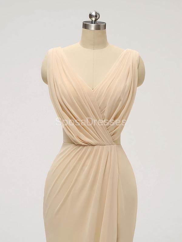 V Neck Side Slit Ruffle Chiffon Cheap Bridesmaid Vestidos Online, WG586