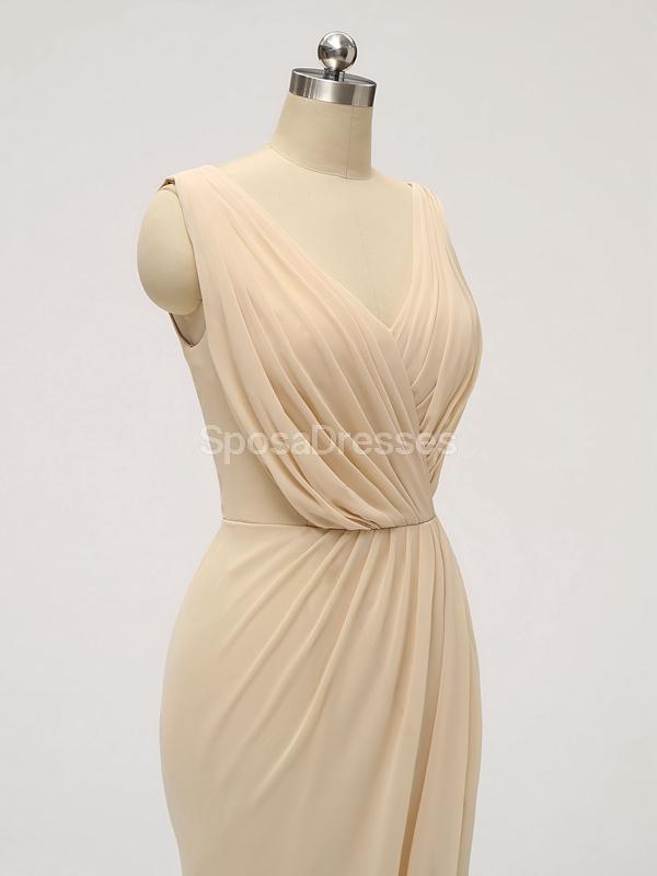 V Neck Side Slit Ruffle Chiffon Cheap Bridesmaid Online, WG586