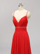 Side Slit Spaghetti Straps Red Chiffon Long barato dama de honra vestidos on-line, WG592