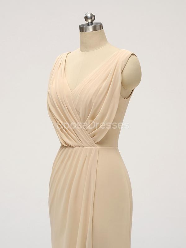 V Neck Side Slit Ruffle Chiffon Cheap Bridesmaid Vestidos Online, WG586