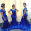 Royal Blue Simple Mermaid Short Sleeves Long Bridesmaid Dresses Gown Online,WG1138