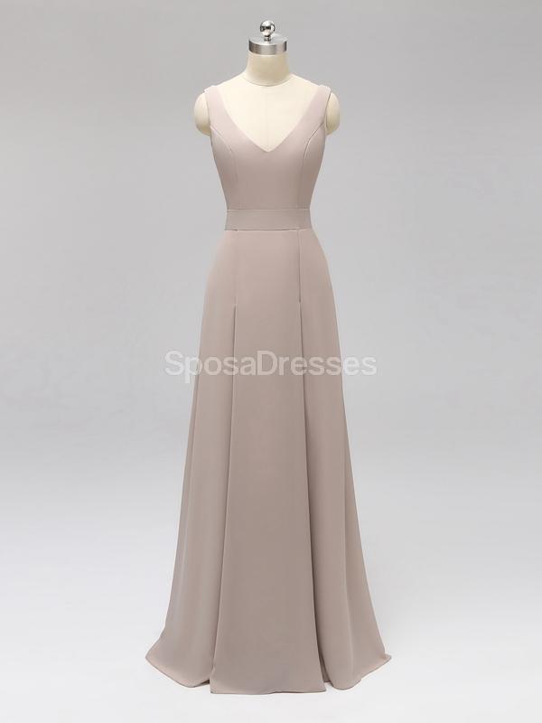 V Neck Back Bow Backless Chiffon Long Cheap Bridesmaid Dresses Online, WG594