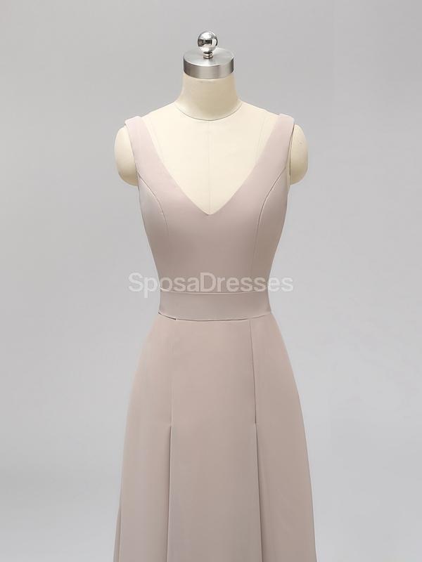 V Neck Back Bow Backless Chiffon Long Cheap Bridesmaid Dresses Online, WG594