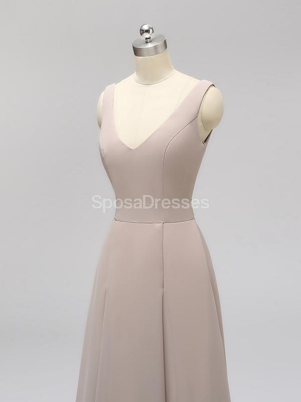 V Neck Back Bow Backless Chiffon Long Cheap Bridesmaid Dresses Online, WG594