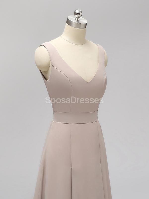 V Neck Back Bow Backless Chiffon Long Cheap Bridesmaid Dresses Online, WG594