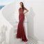 Scoop Short Sleeves Beaded Red Evening Prom Dresses, Evening Party Prom Dresses, 12081