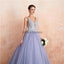 V Neck Lilac Lace Beaded A-line Long Evening Prom Dresses, Evening Party Prom Dresses, 12133