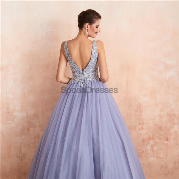 V Neck Lilac Lace Beaded A-line Long Evening Prom Dresses, Evening Party Prom Dresses, 12133