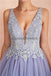 V Neck Lilac Lace Beaded A-line Long Evening Prom Dresses, Evening Party Prom Dresses, 12133