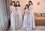 Gray Lace Short Sleeve Long Bridesmaid Dresses, Cheap Bridesmaid Gowns, BD0001