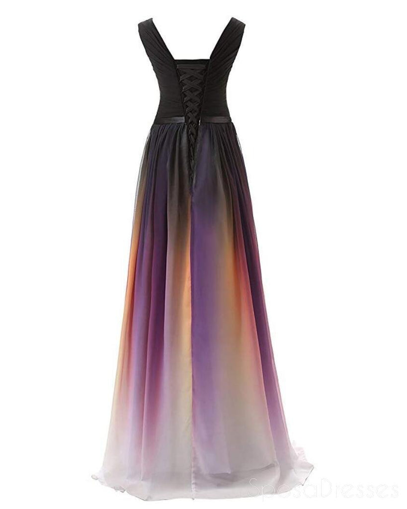 Chiffon Ombre V Neck vestidos de fiesta de larga noche, Custom Cheap Sweet 16 Vestidos, 18391