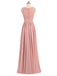 Dusty Pink V-Ausschnitt Spitzenriemen Long Chiffon Günstige Brautjungfernkleider Online, WG280