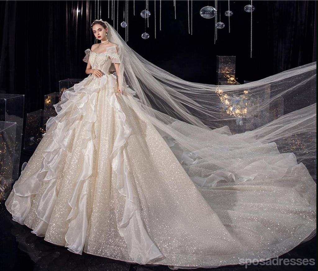 Off Shoulder Bling A-line Luxurious Wedding Dresses Online, Popular Bridal Dress, WD674