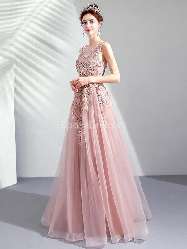 Scoop Lace Beaded Pink Long Evening Prom Dresses, vestidos de fiesta de noche, 12286