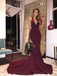 Sexy Mermaid Maroon Backless Evening Prom Dresses, longue robe de bal du parti Neckline V profonde, 17118