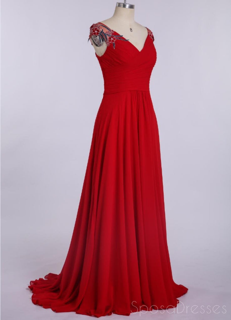 Simples V Neck Chiffon Red Cheap Long Evening Prom Dresses, Sweet16 Dresses personalizado, 18402