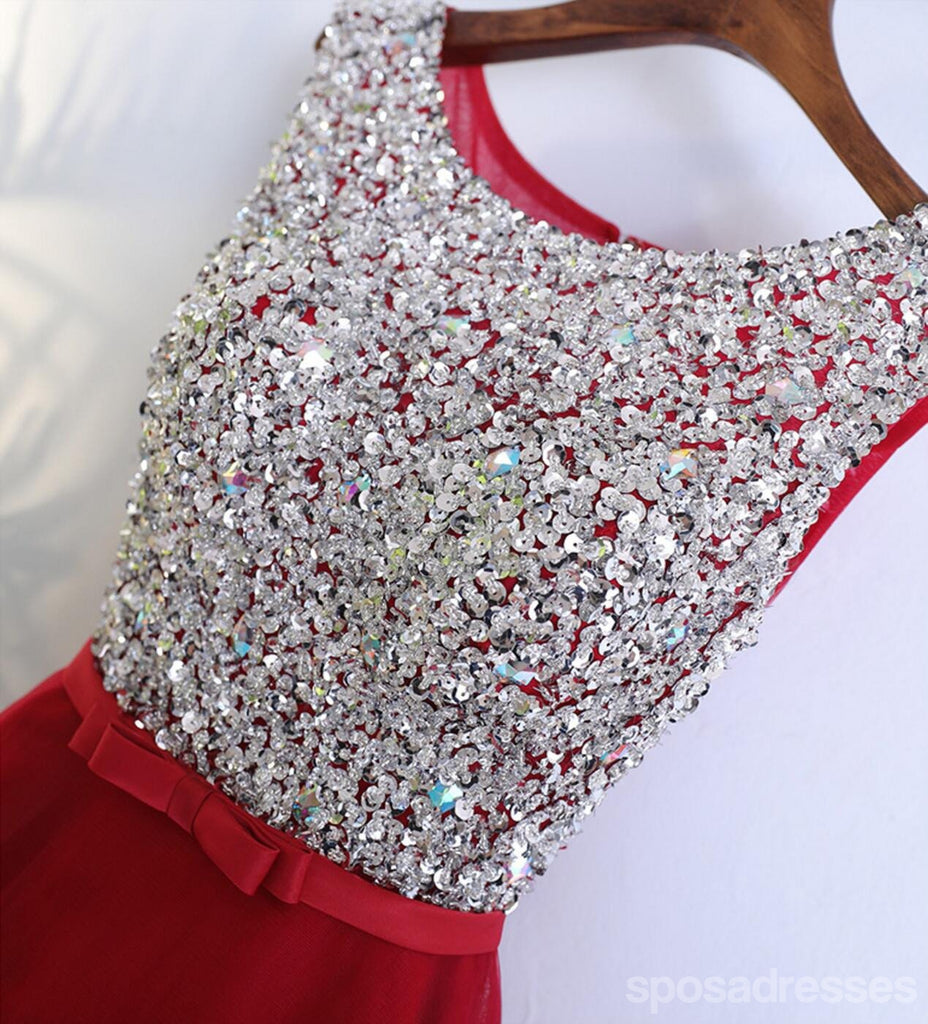 Rhinestone High Low Open Back Red Homecoming Dresses, Short Homecoming Dresses, CM241