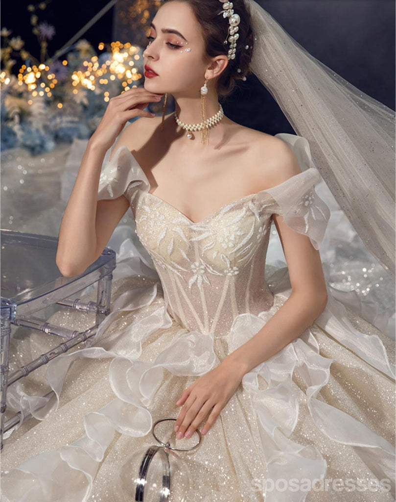 Off Shoulder Bling A-line Luxurious Wedding Dresses Online, Popular Bridal Dress, WD674