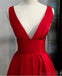 V Neck Red Simple Cheap Long Evening Prom Dresses, Sweet 16 Prom Dresses, 12362