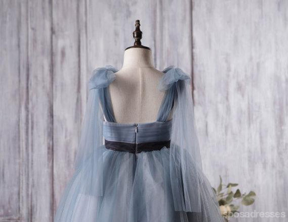 Dusty Blue Tulle Flower Girl Dresses, Vestidos de uma linha para meninas, Vestidos de dama de honra Júnior acessíveis, FG056