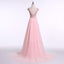 Sexy Backless Cap Sleeve Blush Pink Beaded Long Evening Prom Dresses, Popular Cheap Long 2018 Party Prom Dresses, 17241