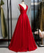 V Neck Red Simple Cheap Long Evening Prom Dresses, Sweet 16 Prom Dresses, 12362