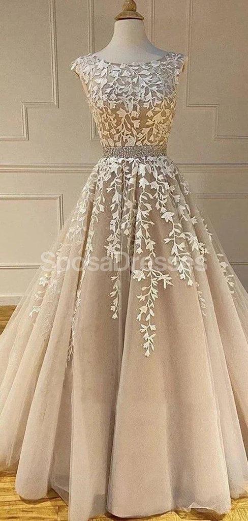 Lace Applique A-line Evening Prom Dresses, Evening Party Prom Dresses, 12274