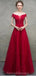 Off Shoulder Red Lace Beaded A-line Long Evening Prom Dresses, Evening Party Prom Dresses, 12328