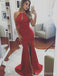 Sexy Backless Side Slit Mermaid Red Long Cheap Evening Prom Dresses, 17535