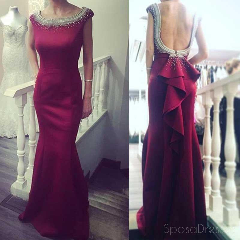 Vestidos de baile de noche de sirena con escote redondo rojo, 2017 vestido de fiesta de fiesta con cuentas, vestidos de baile largos personalizados, vestidos de baile formales baratos, 17041