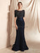 Navy 1/2 Long Sleeves Lace Beaded Mermaid Evening Prom Dresses, Evening Party Prom Dresses, 12073