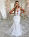 Unique Sleeveless Long Mermaid Backless Handmade Lace Wedding Dresses,WD737