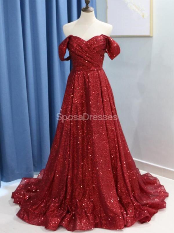 Sparkly vermelho-escuros de ombro alinham vestidos de baile para os estudantes da tarde longos, vestidos de baile para os estudantes partidários da tarde, 12294