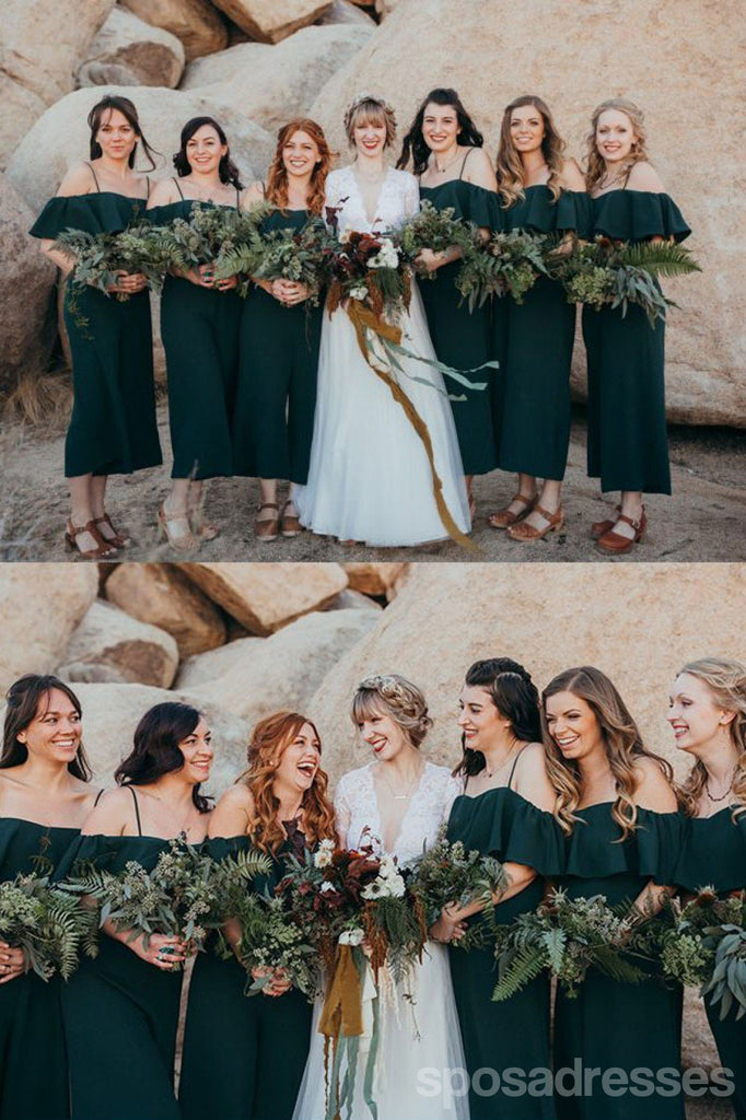 Off Shoulder Dark Green Short Cheap Bridesmaid Dresses Online, WG766