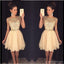 Champagne beaded See through Sexy homecoming prom dresses, CM0011