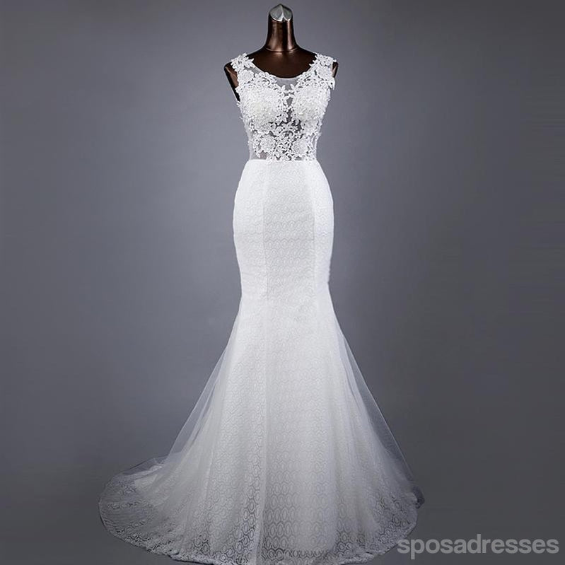 Sexy Open Back Sehen durch Spitze Meerjungfrau Brautkleider, Nach Maß Brautkleider, Erschwingliche Hochzeit Brautkleider, WD250