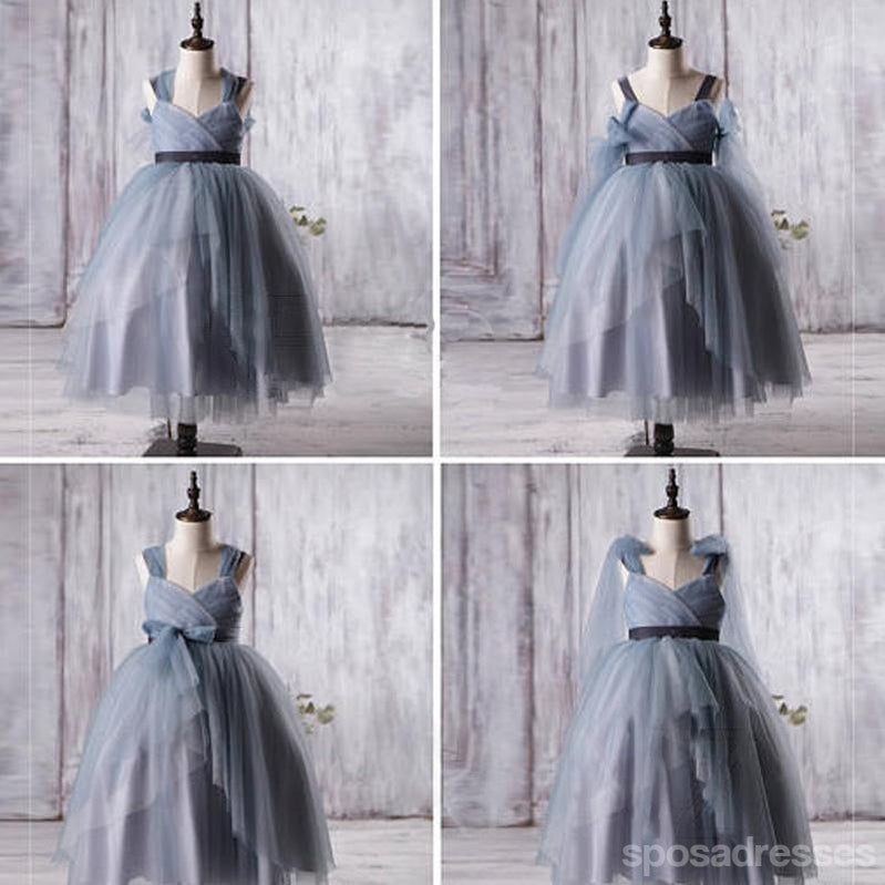 Dusty Blue Tulle Flower Girl Kleider, A-Linie Little Girl Kleider, Erschwingliche Junior Brautjungfernkleider, FG056