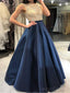 Navy Heavily Beaded Bateau A-line Long Evening Prom Dresses, 17579