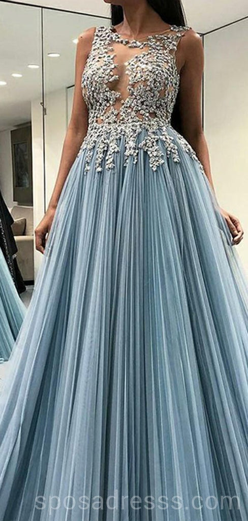 Sexy Open Back See Through Open Back A-line Long Evening Prom Dresses, Cheap Custom Sweet 16 Dresses, 18555