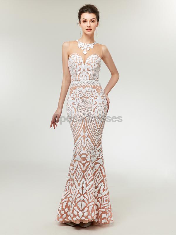 Illusion Lace Mermaid Long Evening Prom Dresses, Evening Party Prom Dresses, 12010