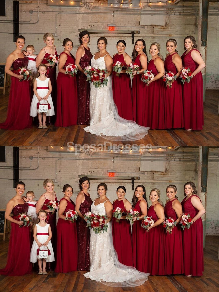 Mismatched Dark Red Long Cheap Bridesmaid Dresses Online, Cheap Dresses, WG686