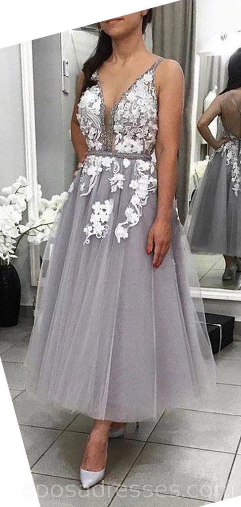 V-neck Grey Lace Cheap Homecoming Dresses Online, Cheap Short Prom Dresses, CM747