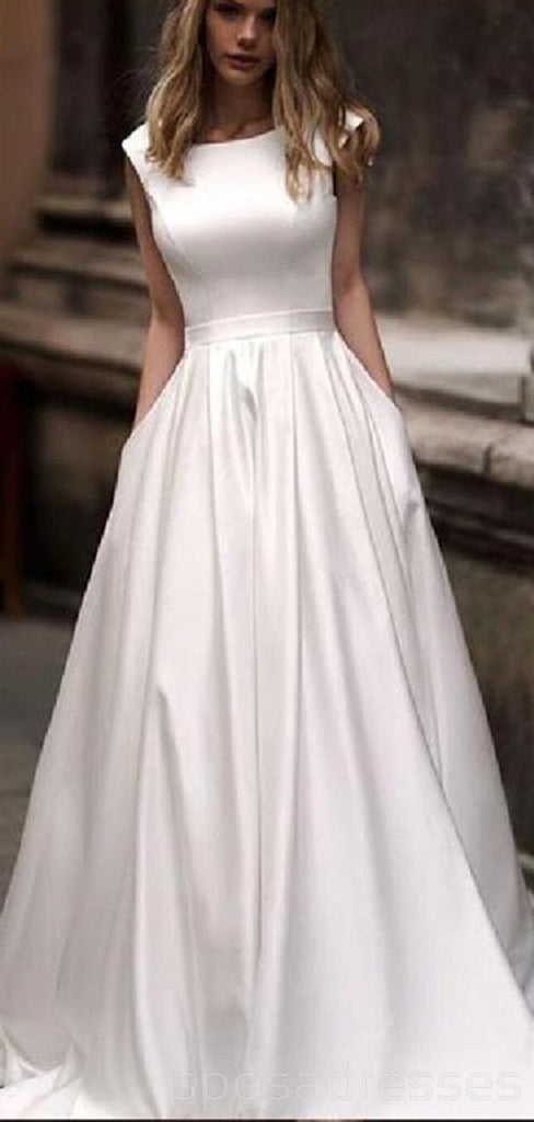 Colher simples cetim elegante vestidos de casamento baratos on-line, vestidos de noiva baratos do laço, WD465