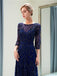 Navy Long Sleeves Lace Beaded Evening Prom Dresses, Evening Party Prom Dresses, 12052