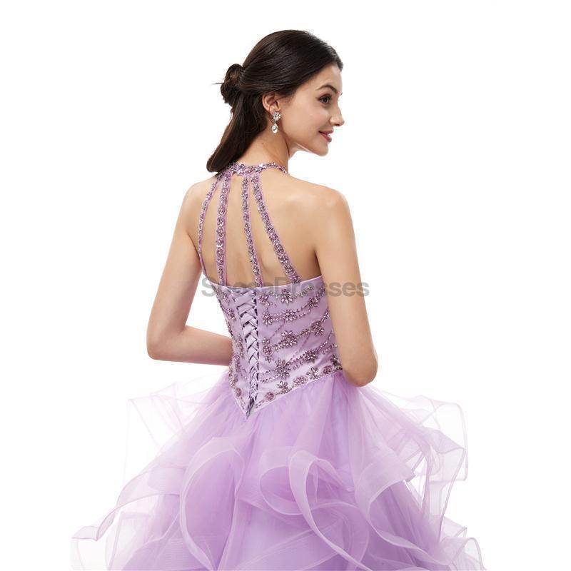 Halter Lila Lila Heavy Beaded Quinceanera Vestidos, Vestidos de fiesta de noche, 12101