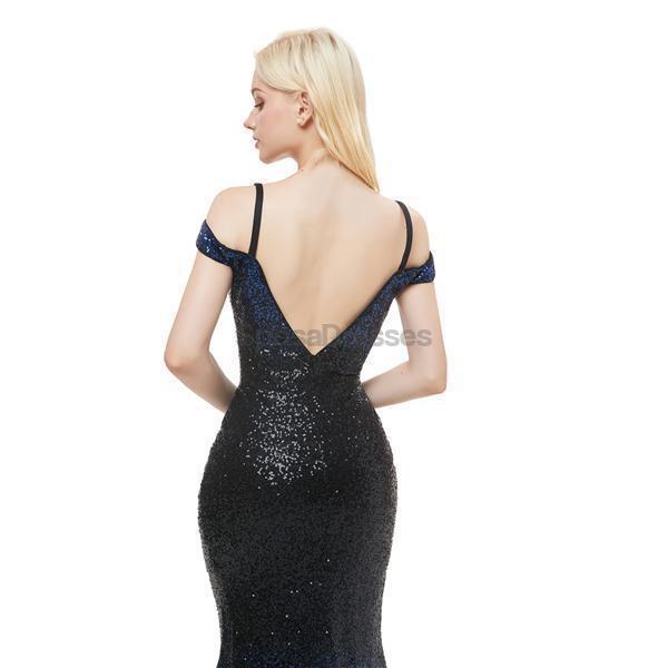 Off Shoulder Pailletten Meerjungfrau Seite Schlitz Abend Ball kleider, Abend Party Ball Kleider, 12054